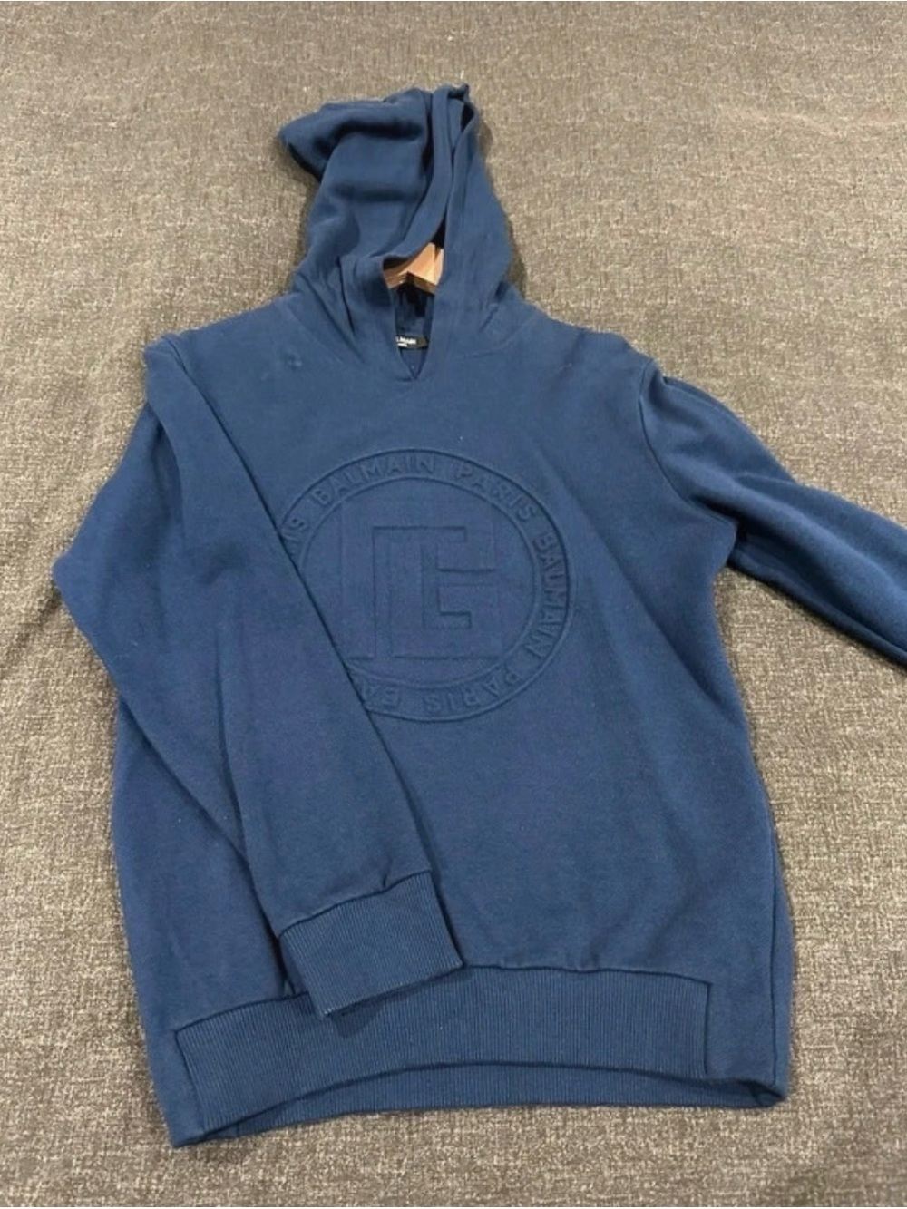 Balmain Navy Embossed Logo Hooded Sweatshirt